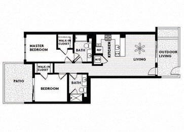 Floor plan for 2 beds, 2 baths, 1119 sqft
